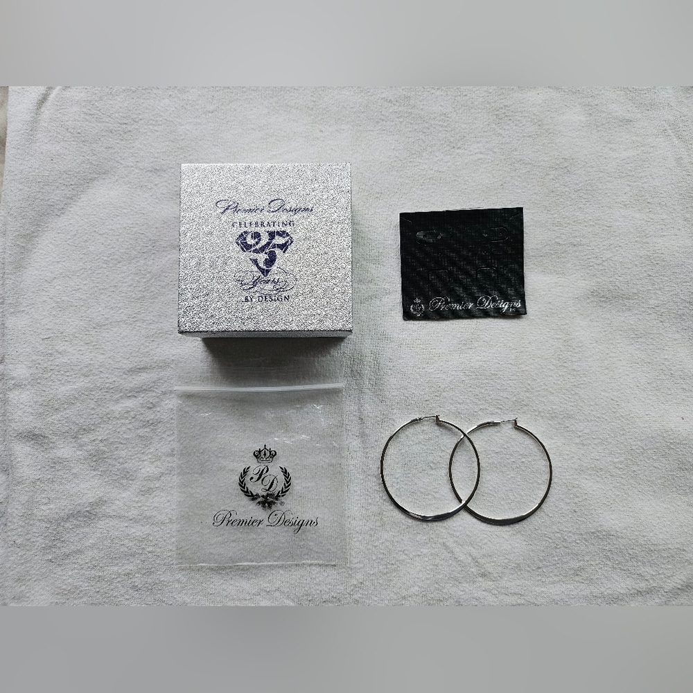 Premier Designs On The Town Silver Plated Hoop Earrings, Large, Reflective, NIB - Picture 13 of 16